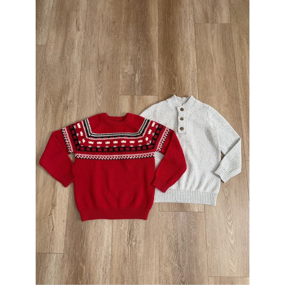 BUNDLE (2) Sweater Knit Red Grey Festive Holiday Classic Style Kids Boys Size 6